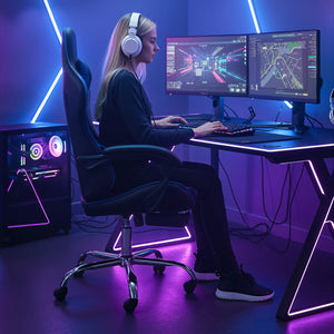 Sweetcrispy Gaming Chair with Footrest Upholstered Armrests for Home Office