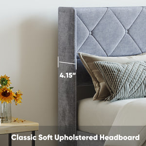 Sweetcrispy Velvet Upholstered Gas-Lift Bed Frame with Storage Space for Bedroom