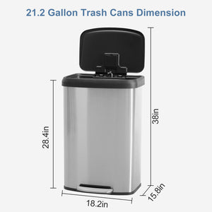 Sweetcrispy 21 Gallon Step-On Trash Can with Lid for Kitchen and Home Use