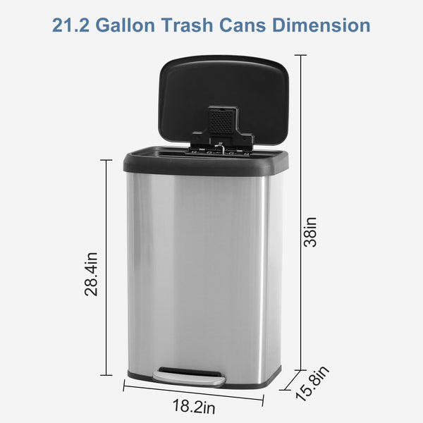 Sweetcrispy 21 Gallon Step-On Trash Can with Lid for Kitchen and Home Use