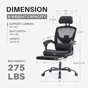 Sweetcrispy Office Chair with Lumbar Extendable Pedal