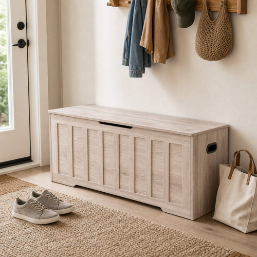 Sweetcrispy Wooden Storage Bench with Soft-Close Lid