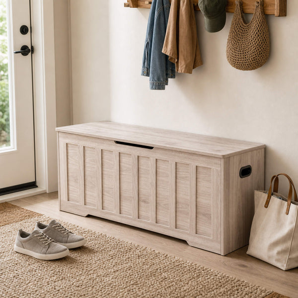 Sweetcrispy Wooden Storage Bench with Soft-Close Lid