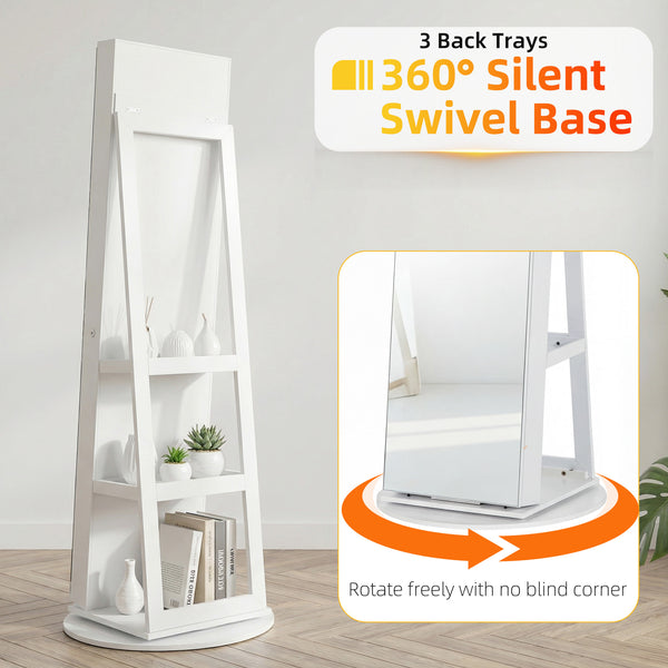 Sweetcrispy 360° Rotating Jewelry Cabinet with Round Rolling Swivel Base, Built-in Bright LED Lights, Large Capacity Space-Saving Vertical Jewelry Armoire