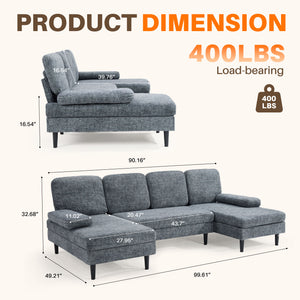 Sweetcrispy U-Shaped Modular Sectional Sofa Couch with Pillows for Living Room