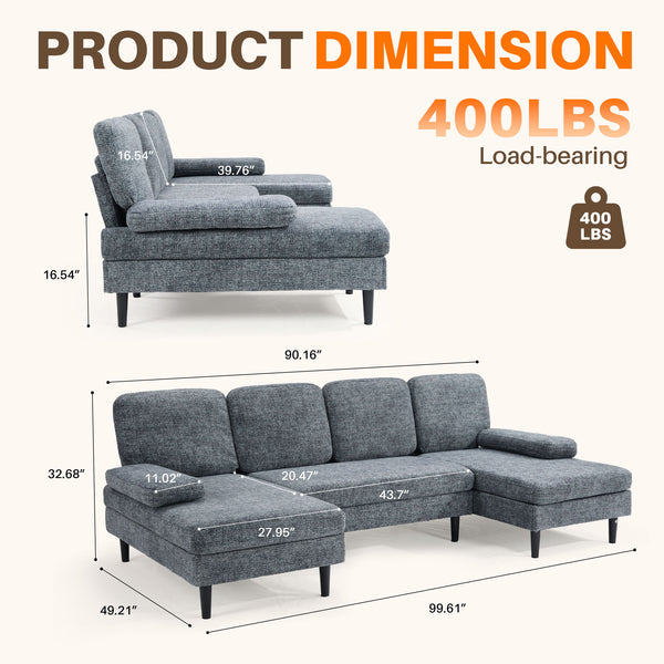 Sweetcrispy U-Shaped Modular Sectional Sofa Couch with Pillows for Living Room