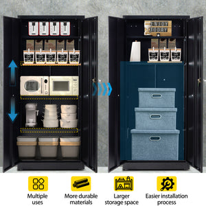 Sweetcrispy Lockable Metal Storage Cabinet with Wheels and Adjustable Shelves