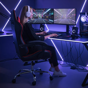 Sweetcrispy Gaming Chair with Footrest Upholstered Armrests for Home Office