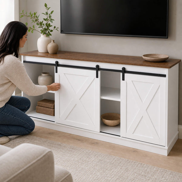 Sweetcrispy 58“ Sliding Barn Door TV Cabinet