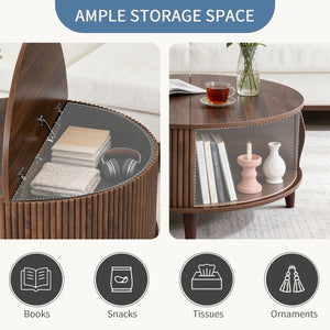 Sweetcrispy Round Flip-Top Coffee Table with Storage, Wood-Look Finish