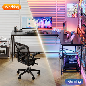 Sweetcrispy L-shaped Computer Desk with CPU Stand and Side Hooks for Home Office & Gaming