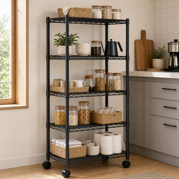 Sweetcrispy Heavy Duty Rolling Wire Storage Shelves for Kitchen/Pantry/Basement
