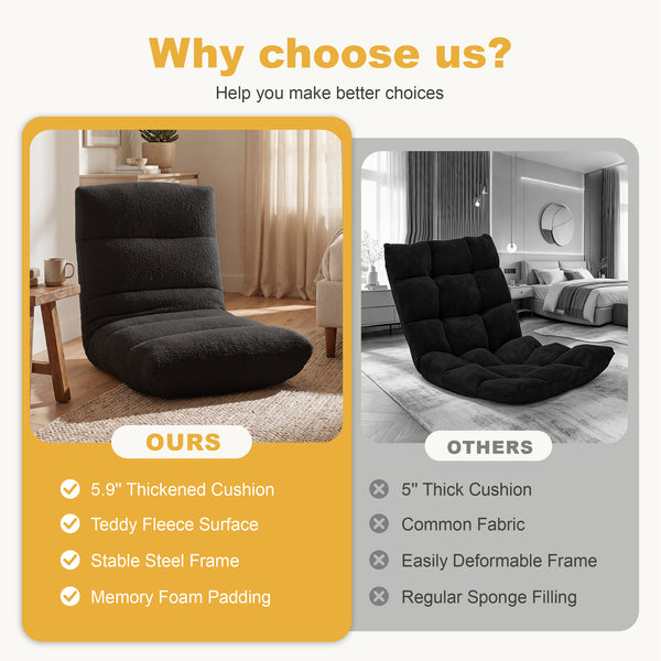 Sweetcrispy Folding Floor Chair with 14 Adjustable Positions, Memory Foam Floor Lounger, 300 lbs Capacity for Gaming, Reading and Meditation