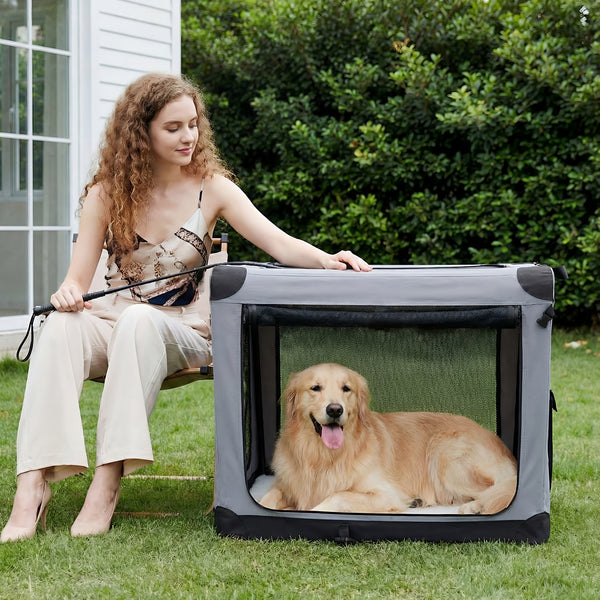 Sweetcrispy Portable Foldable Dog Crate, Soft-Sided Pet Carrier with Mesh Panels