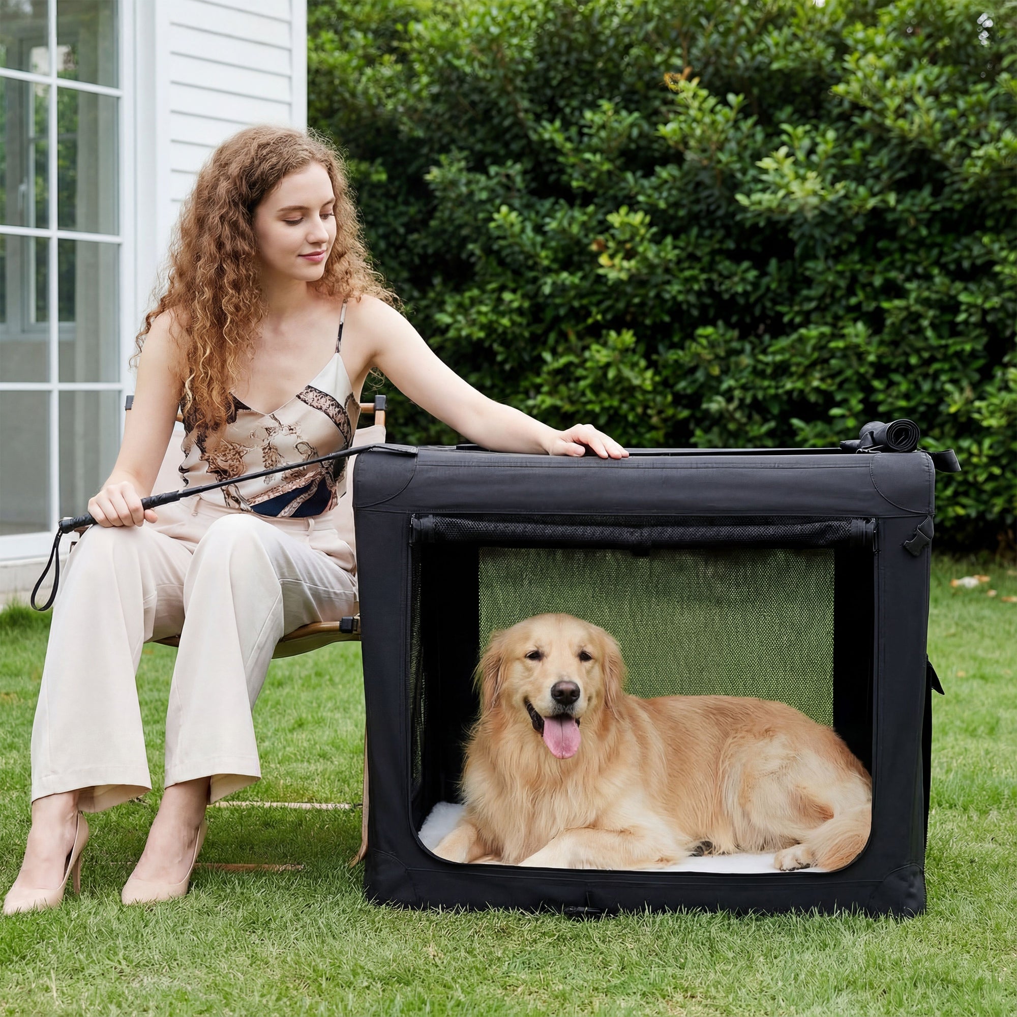 Sweetcrispy Portable Foldable Dog Crate, Soft-Sided Pet Carrier with M