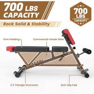 Sweetcrispy Adjustable Weight Bench, Foldable Strength Training Bench with 6 Backrest Positions, Incline Decline Flat Modes, 660 lbs Capacity for Home Gym Workout