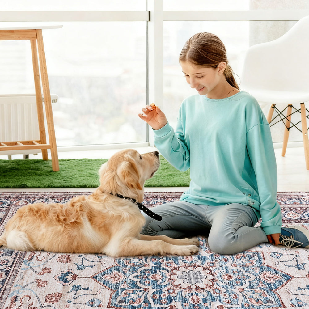 Sweetcrispy Washable Low-Pile Polyester Area Rug