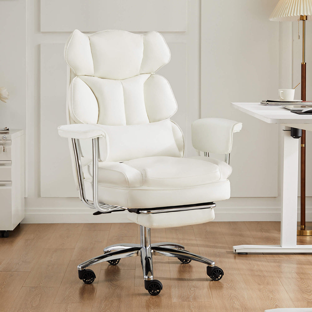 Sweetcrispy Computer Chair Leather with Leg Rest for Office