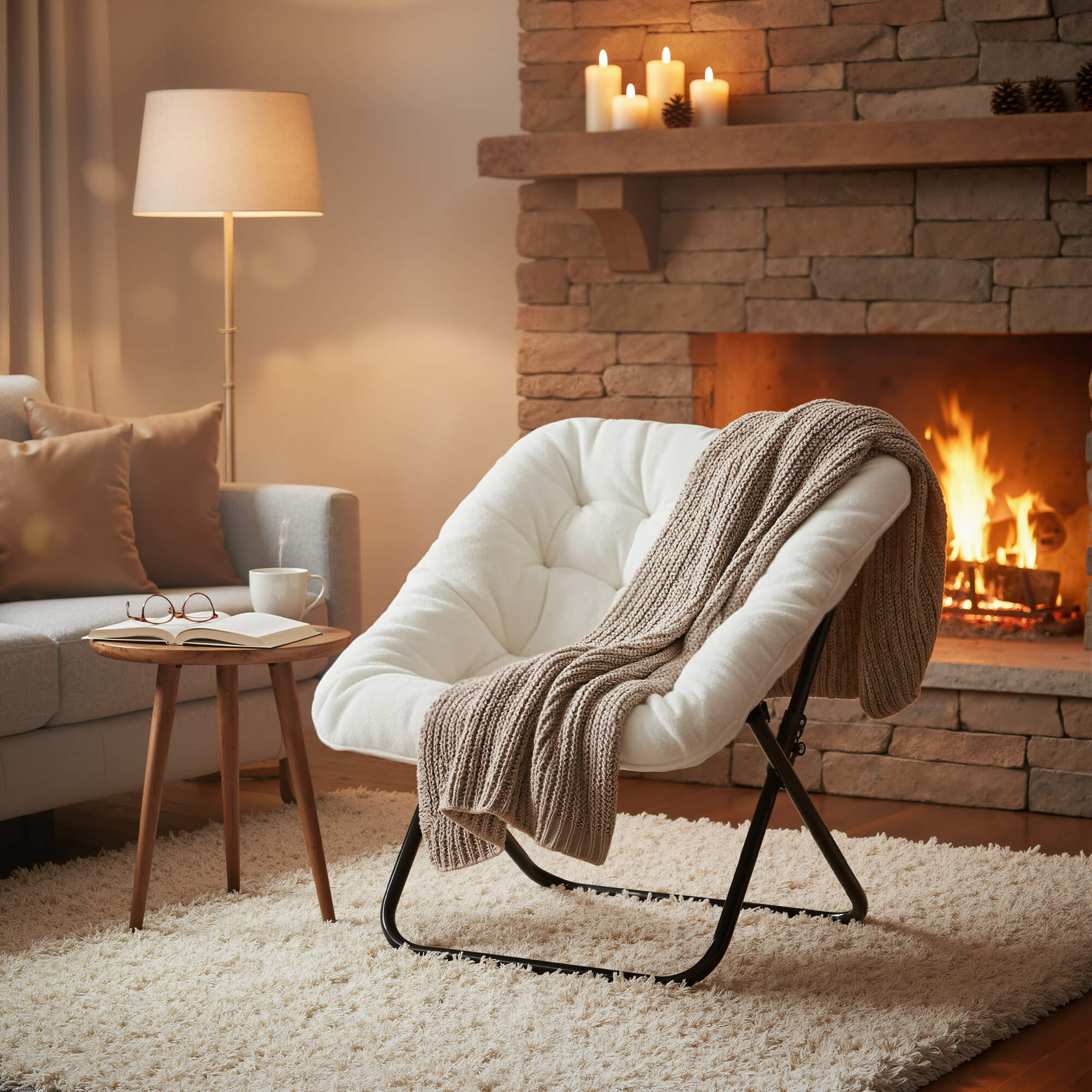 Sweetcrispy Foldable Saucer Moon Chair for Living Room
