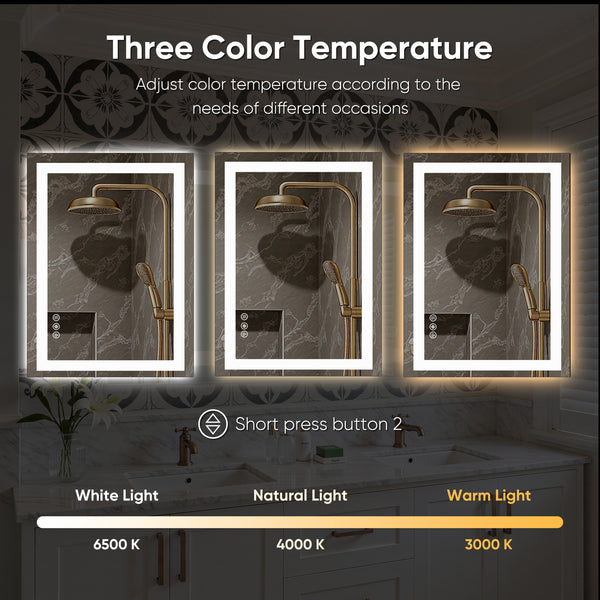 Sweetcrispy Rectangular LED Bathroom Mirror with Anti-Fog & Touch Control