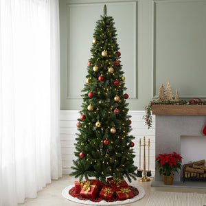 Sweetcrispy Luxury Pre-Decorated Artificial Fir Christmas Pencil Tree with Lights