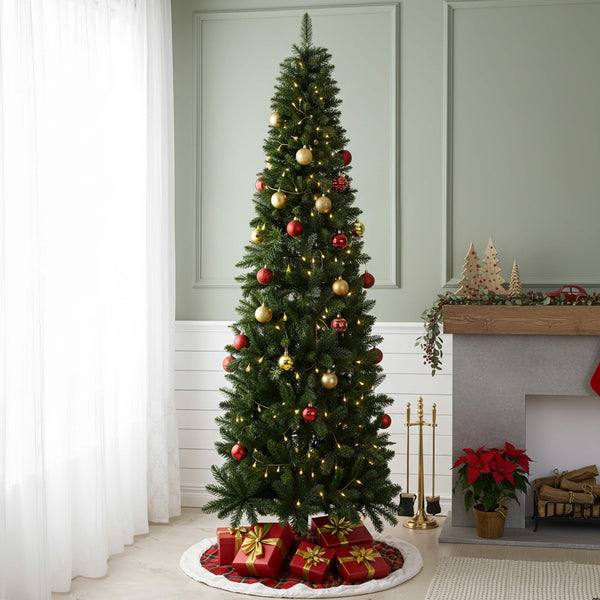 Sweetcrispy Luxury Pre-Decorated Artificial Fir Christmas Pencil Tree with Lights