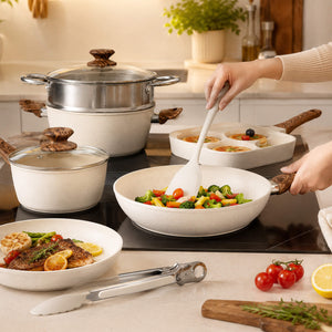 Sweetcrispy 17-Piece Non-Stick Cookware Set with Detachable Handles
