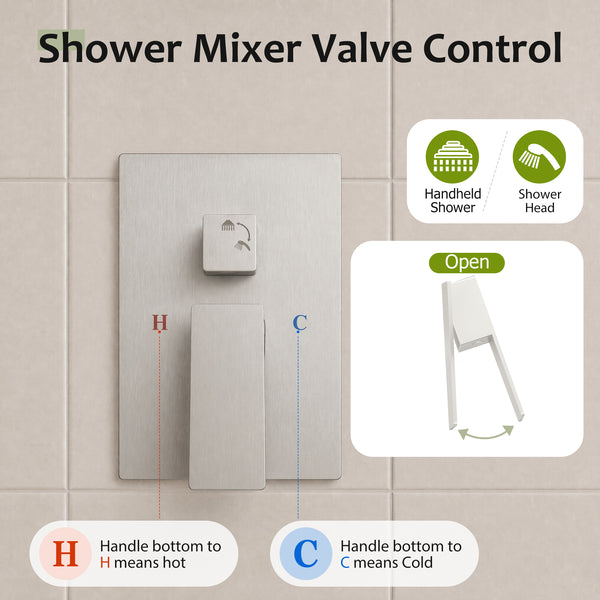 Sweetcrispy 304 Stainless Steel Wall Mount Shower Head and Handle Set, Anti-Rust, 360° Adjustable, Pressure Balanced, Temp Stable, High Flow Luxury Trim Kit‌