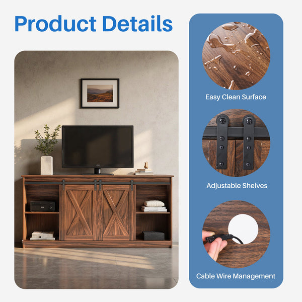 EDX TV Stand for 32-65 Inch TV Farmhouse Entertainment Center with Storage Cabinets