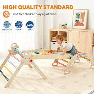 Sweetcrispy 9-in-1 Foldable Wooden Montessori Toddler Climbing Playset for Kids