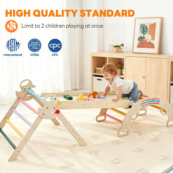 Sweetcrispy 9-in-1 Foldable Wooden Montessori Toddler Climbing Playset for Kids