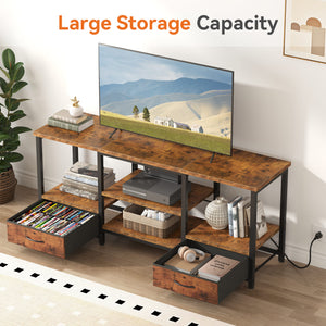 Sweetcrispy TV Stand with 2 Fabric Drawers & Adjustable Shevles  for Living Room