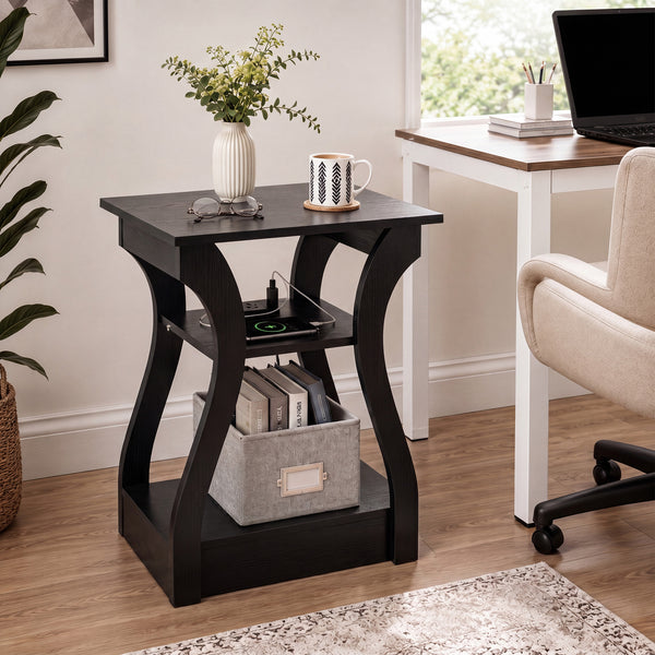 Sweetcrispy 3-Tier End Table with Charging Station for Living Room & Bedroom