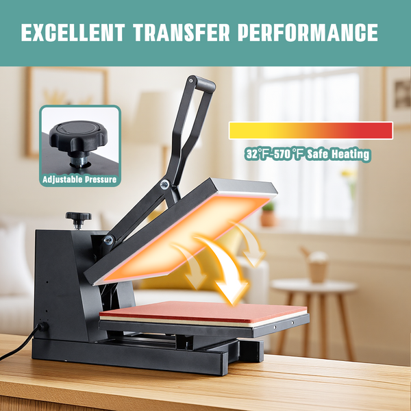Sweetcrispy 15x15 Heat Press Machine for DIY, Fast Heating and Adjustable Pressure