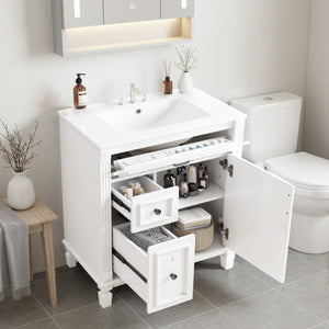 Sweetcrispy Freestanding Bathroom Vanity with Sink, 1 Door and Multiple Drawers