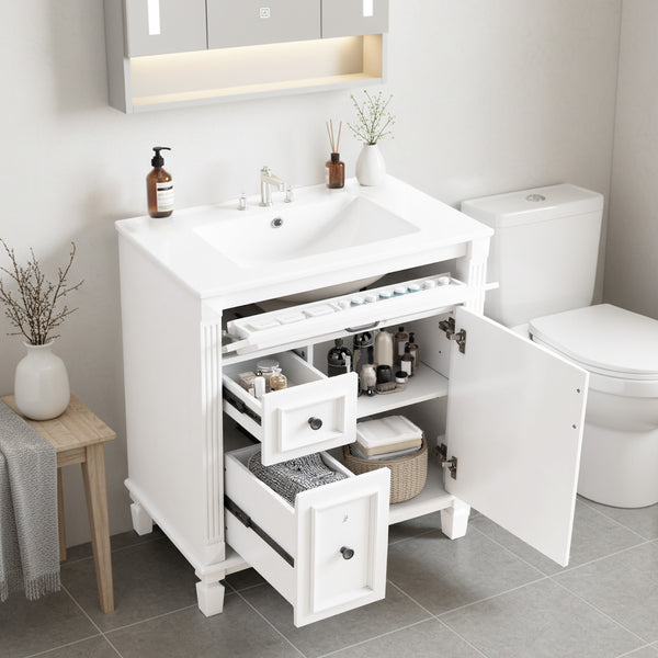 Sweetcrispy Freestanding Bathroom Vanity with Sink, 1 Door and Multiple Drawers