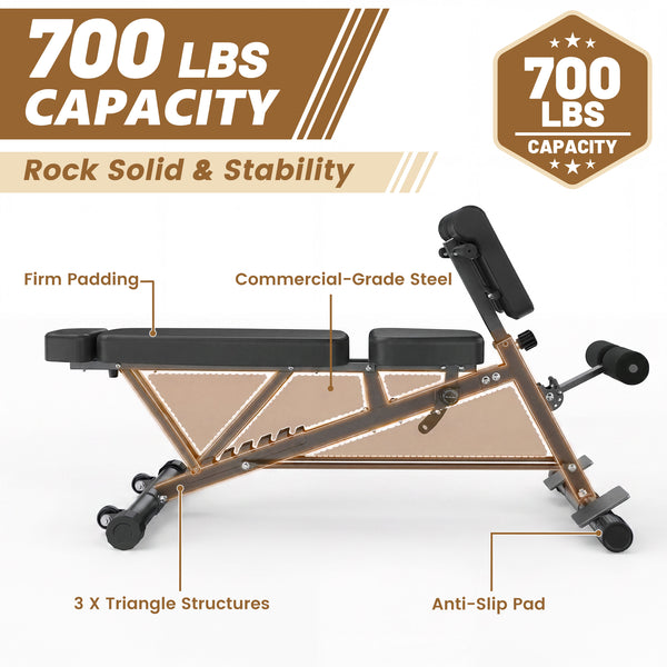 Sweetcrispy Adjustable Weight Bench, Foldable Strength Training Bench with 6 Backrest Positions, Incline Decline Flat Modes, 660 lbs Capacity for Home Gym Workout
