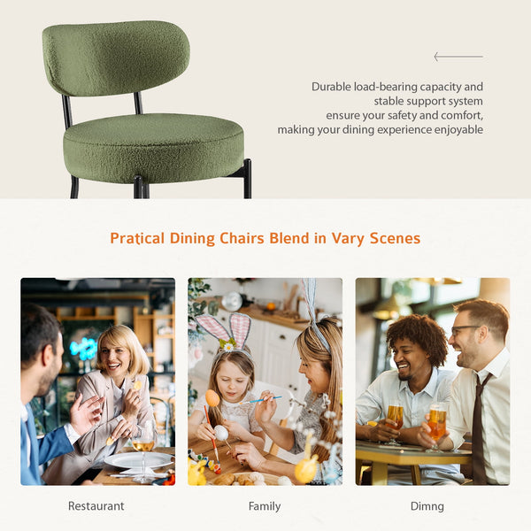 SWEETCRISPY Dining Chairs, Upholstered with Boucle Fabric, Ergonomic Backrest, Matte Black Metal Legs