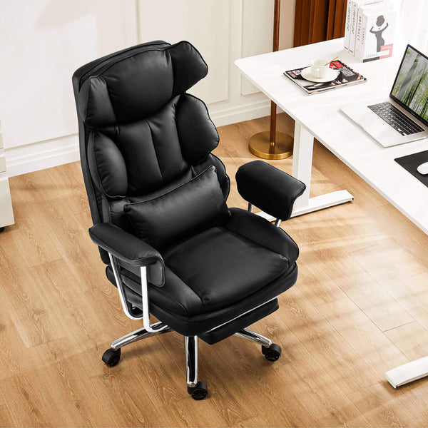Sweetcrispy Computer Chair Leather with Leg Rest for Office