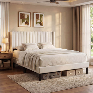 Sweetcrispy Upholstered Platform Bed Frame，Modern Accent Indoor Bedroom Furniture