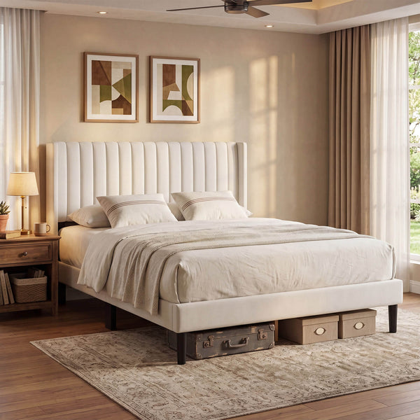 Sweetcrispy Upholstered Platform Bed Frame，Modern Accent Indoor Bedroom Furniture
