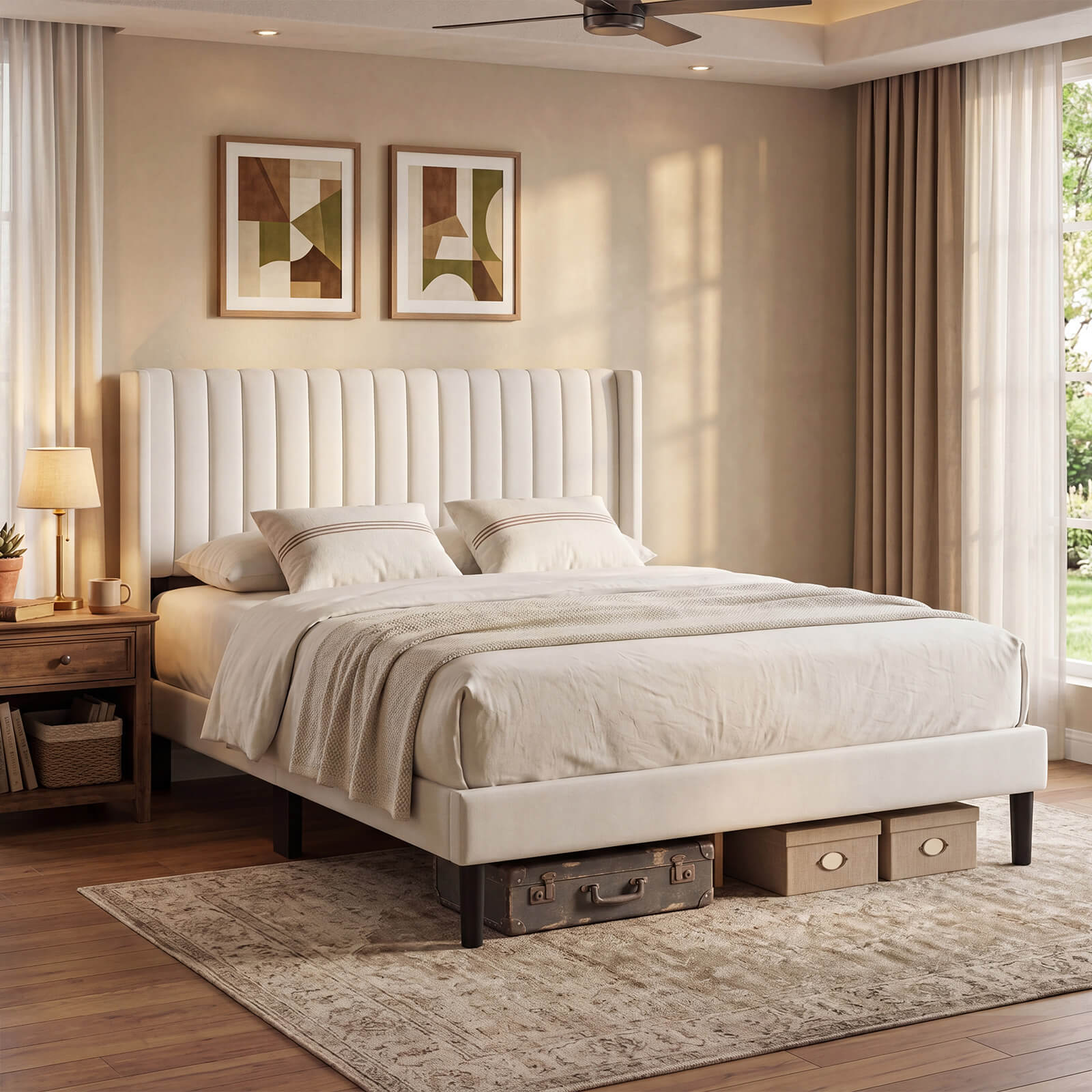 Sweetcrispy Upholstered Platform Bed Frame，Modern Accent Indoor Bedroom Furniture