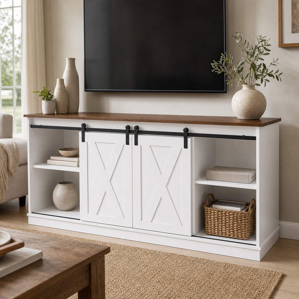 Sweetcrispy 58“ Sliding Barn Door TV Cabinet