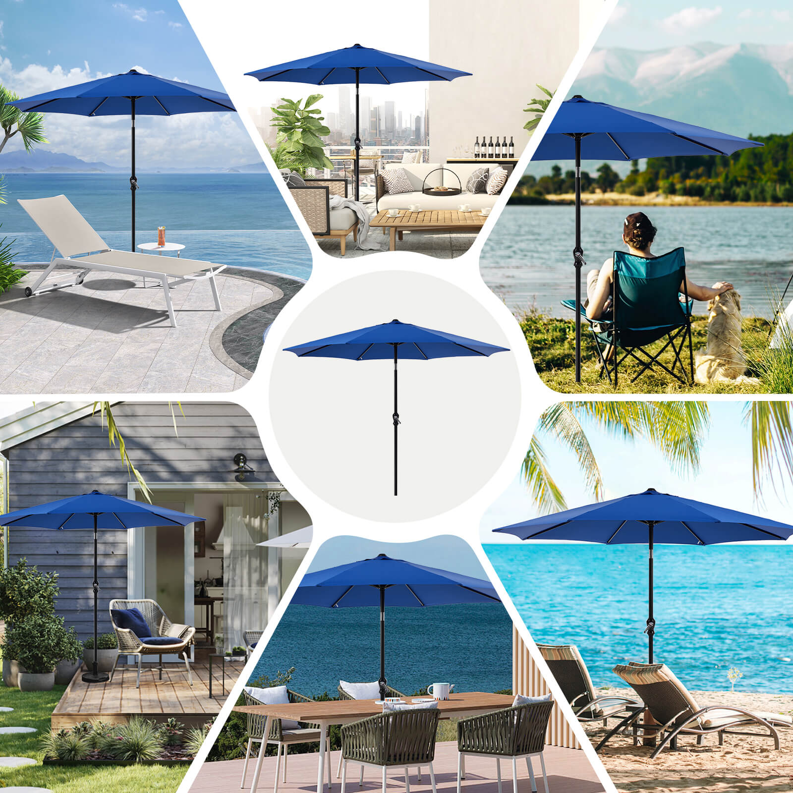 Sweetcrispy Patio Sunshade, 9 Feet with 8 Bones for Patios, Pools