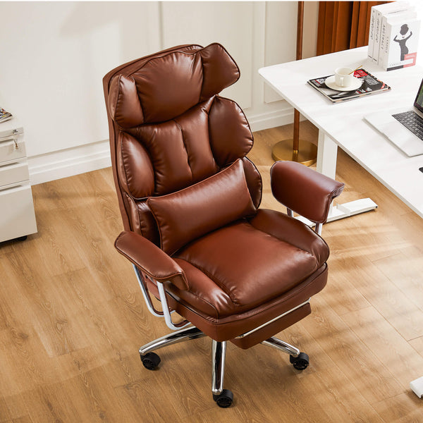 Sweetcrispy Computer Chair Leather with Leg Rest for Office