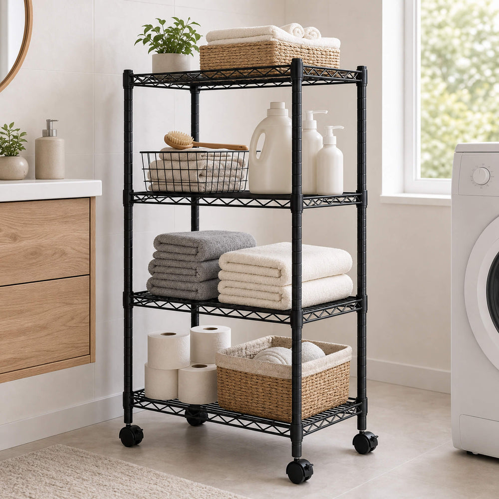 Sweetcrispy Heavy Duty Rolling Wire Storage Shelves for Kitchen/Pantry/Basement
