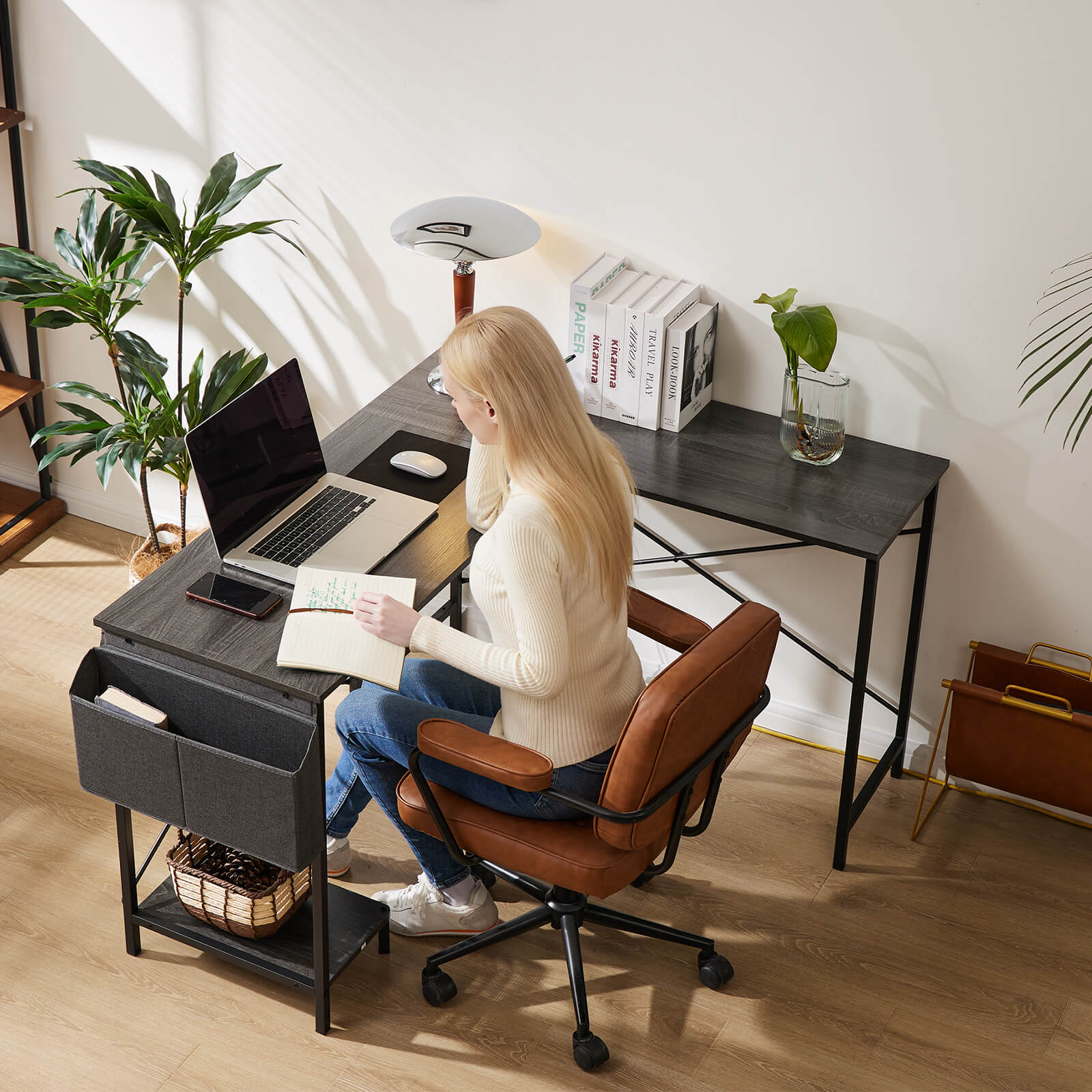 Sweetcrispy Play Table, L-Shape with Stand Side Pocket for Home