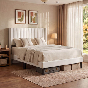 Sweetcrispy Upholstered Platform Bed Frame，Modern Accent Indoor Bedroom Furniture