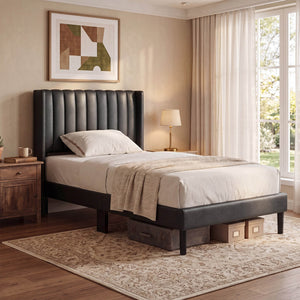Sweetcrispy Upholstered Platform Bed Frame，Modern Accent Indoor Bedroom Furniture