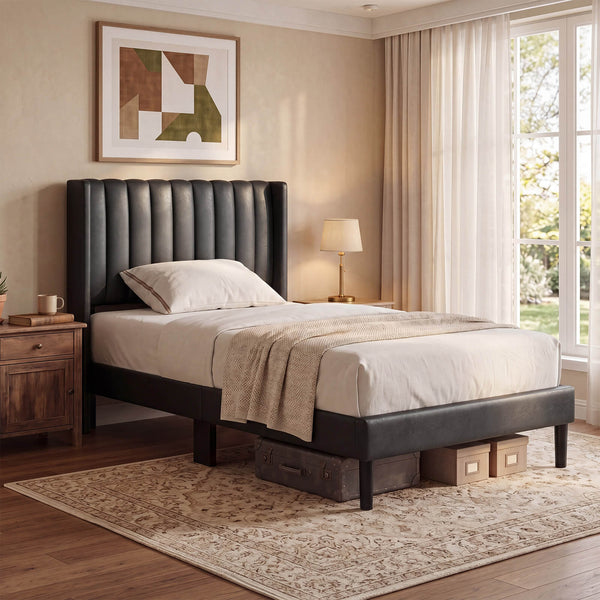 Sweetcrispy Upholstered Platform Bed Frame，Modern Accent Indoor Bedroom Furniture